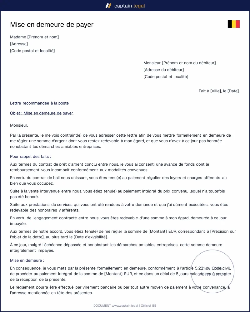 Mise en demeure de payer : modèle Word et PDF