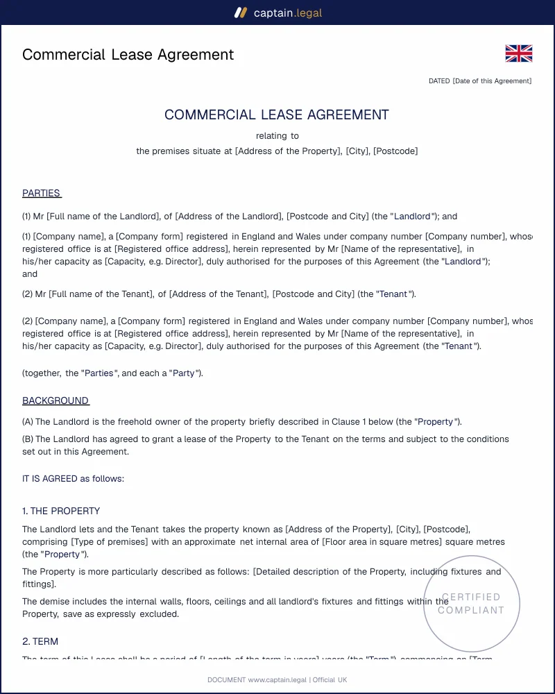 Commercial Lease Agreement UK | 1954 Act Compliant Template