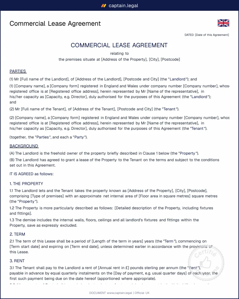 Commercial Lease Agreement UK | 1954 Act Compliant Template