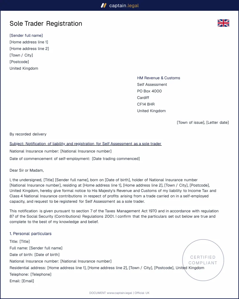 Sole Trader Registration UK | Companies Act 2006 & HMRC Compliant