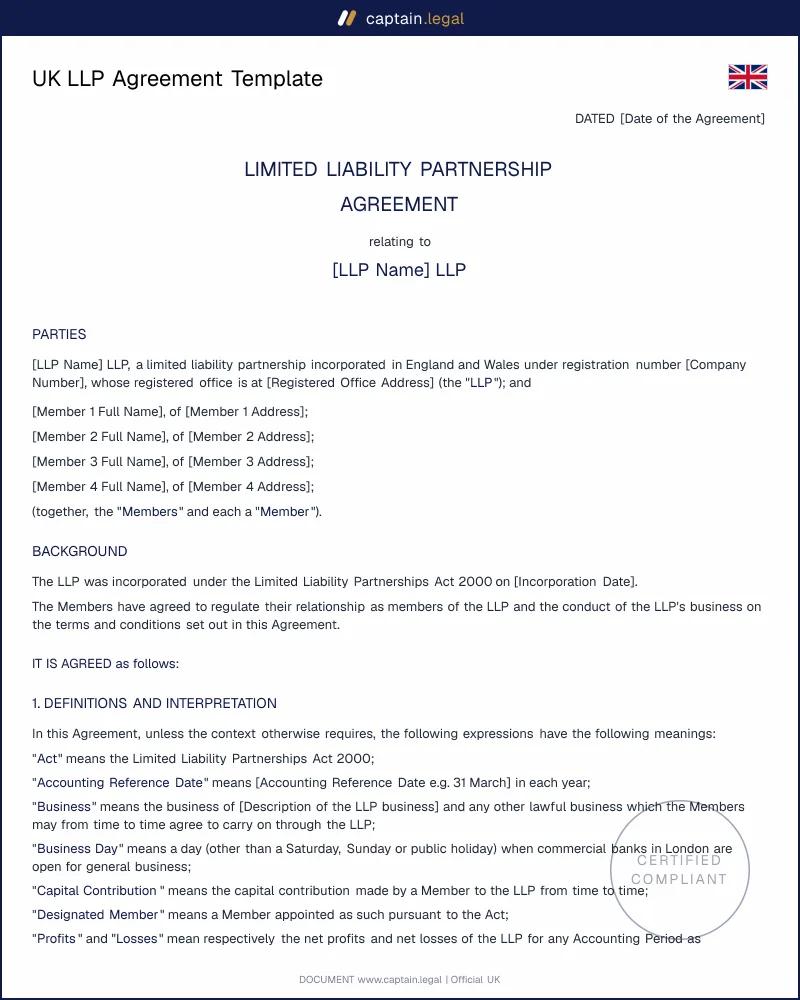UK LLP Agreement Template | Override the Default LLP Rules