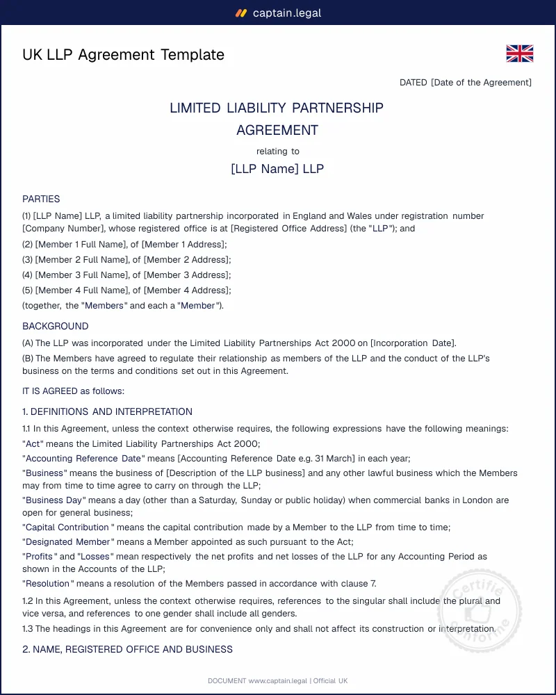 UK LLP Agreement Template | Override the Default LLP Rules