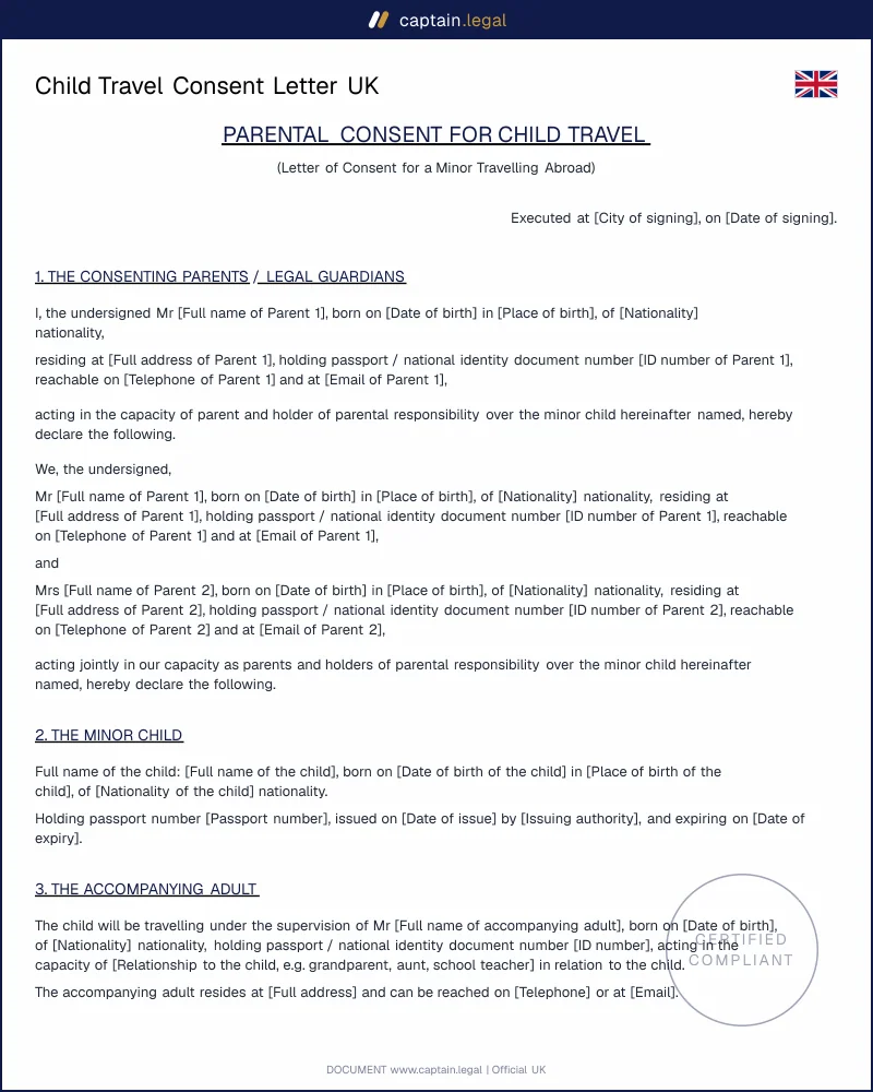 Child Travel Consent Letter UK — Avoid Border Refusal | Template