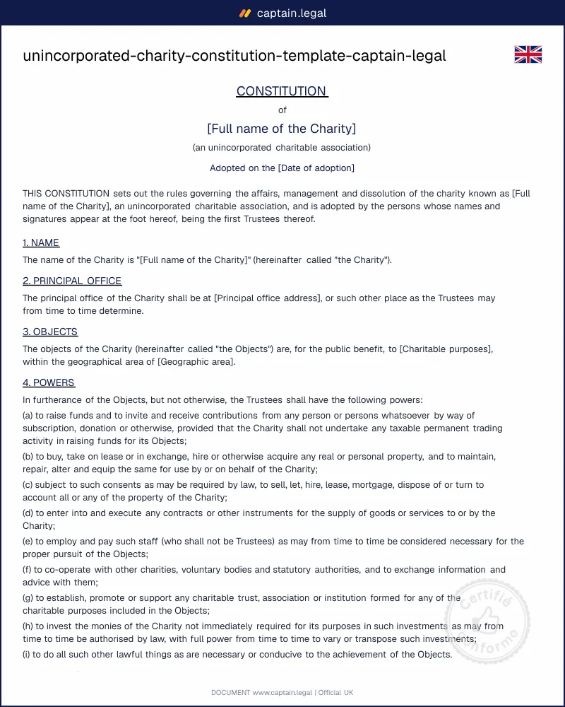UK Charity Constitution Template (Charities Act 2011)