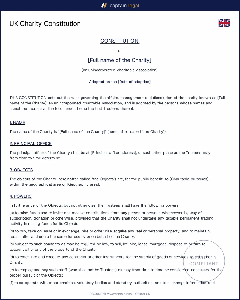 UK Charity Constitution Template (Charities Act 2011)