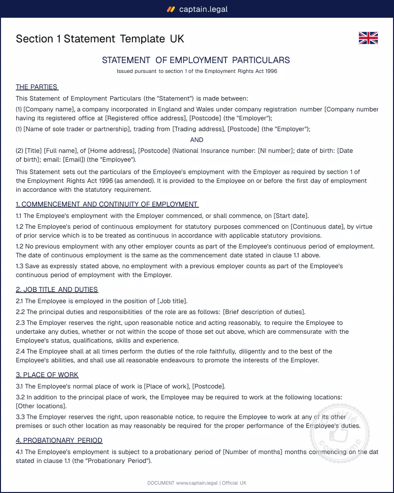 Section 1 Statement Template UK | Day-One Compliance