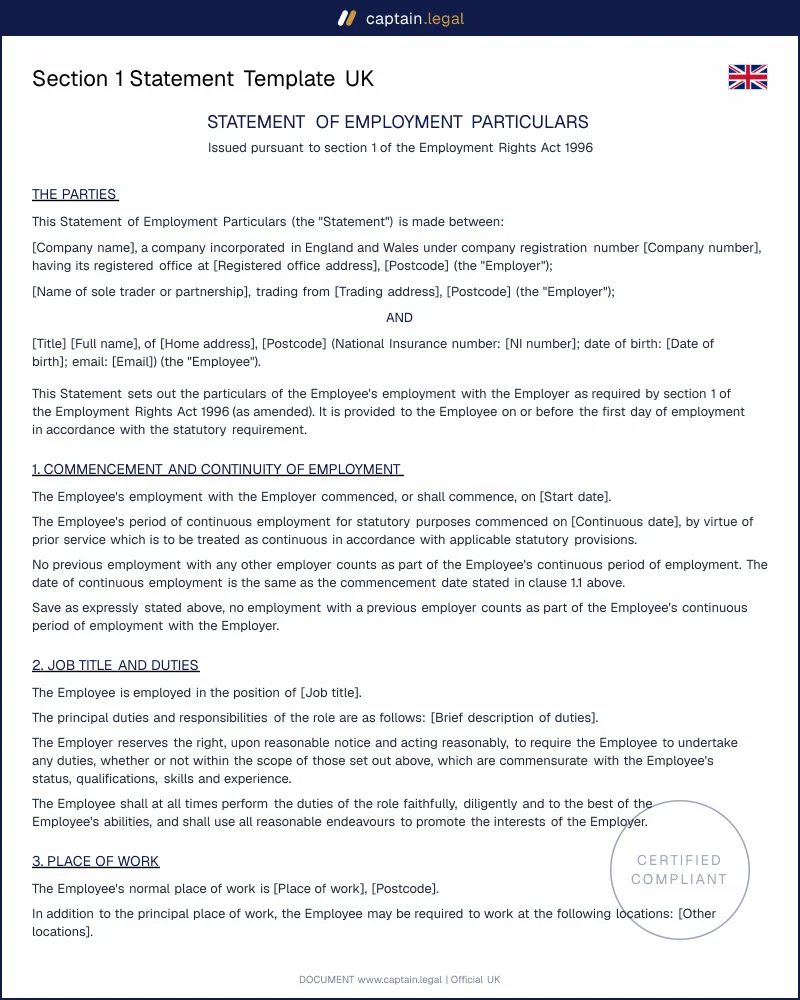 Section 1 Statement Template UK | Day-One Compliance