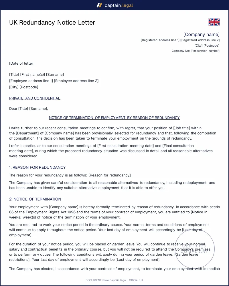 UK Redundancy Notice Letter | Statutory Pay & Notice