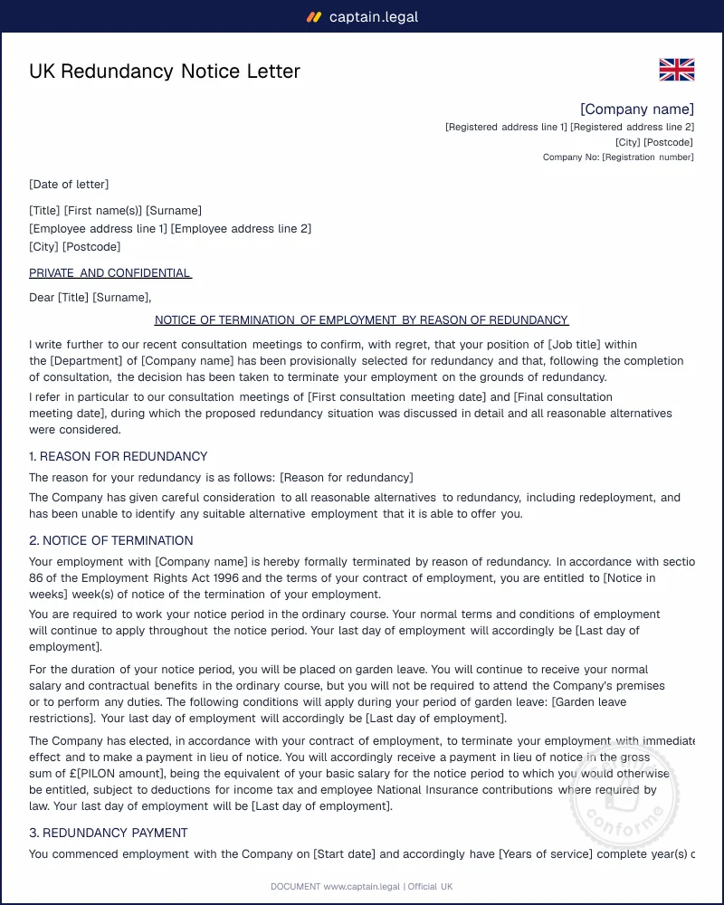 UK Redundancy Notice Letter | Statutory Pay & Notice