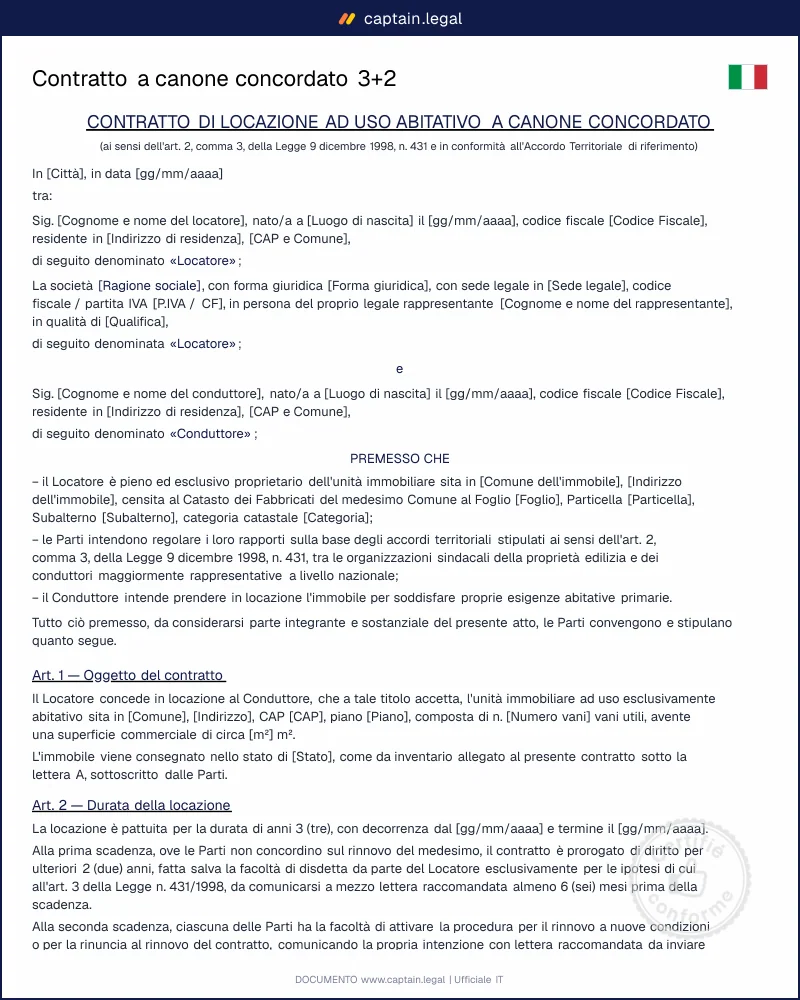 Contratto a canone concordato 3+2 con cedolare al 10%