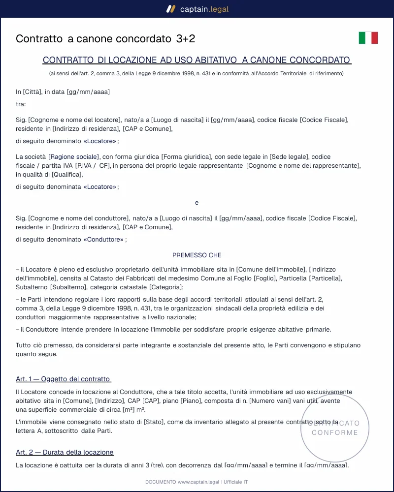 Contratto a canone concordato 3+2 con cedolare al 10%