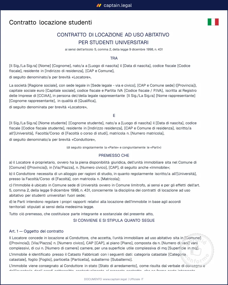 Contratto locazione studenti + cedolare 10%