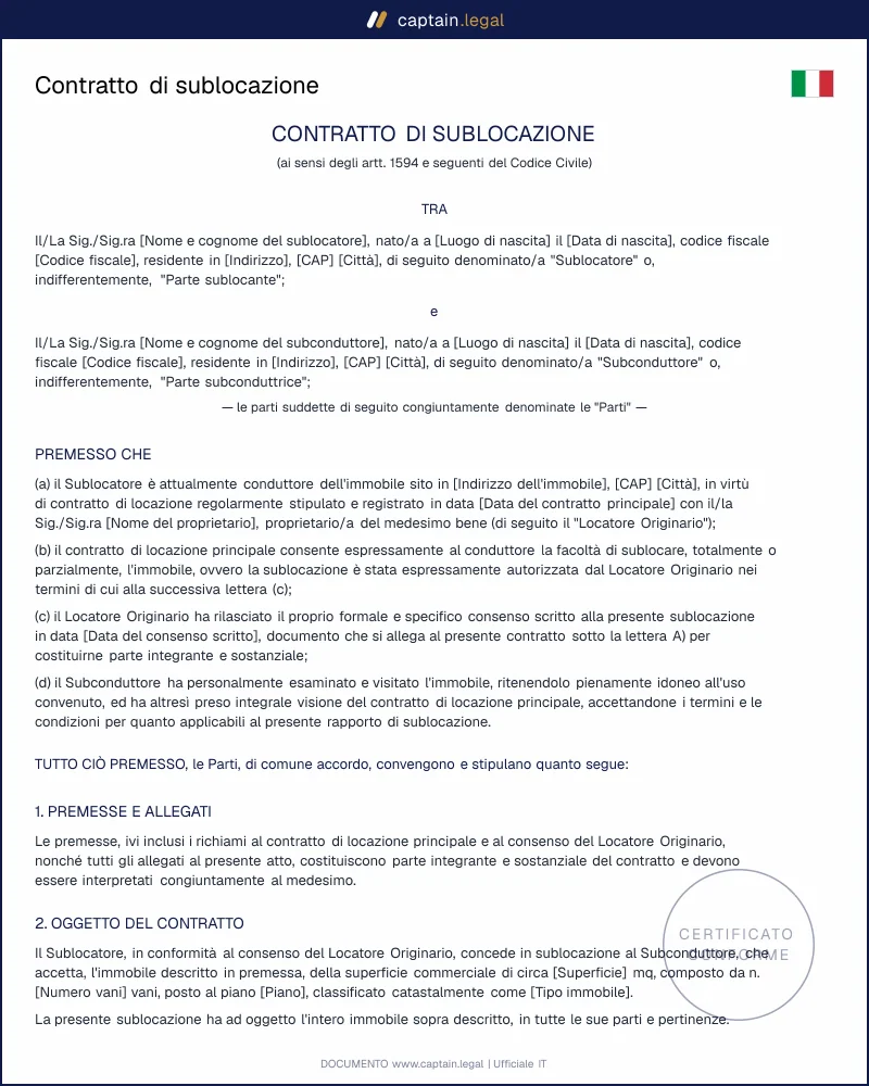 Contratto di sublocazione: modello PDF e Word