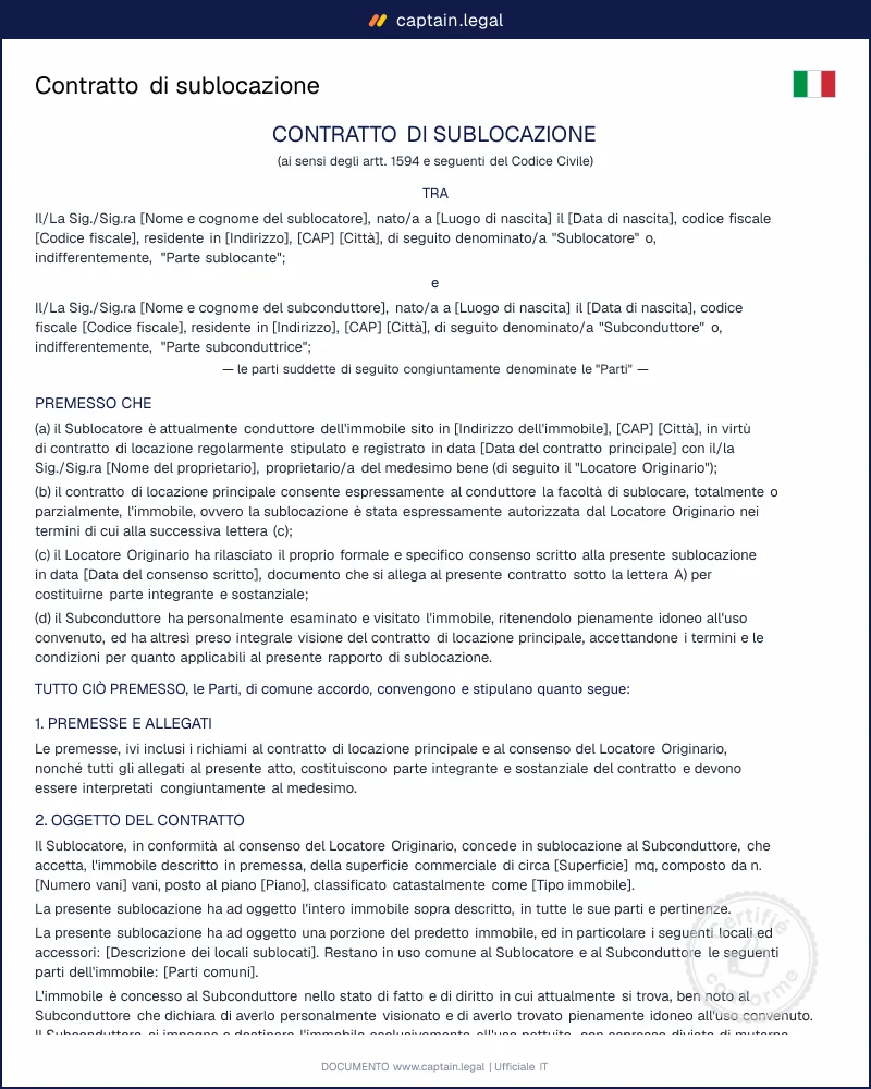Contratto di sublocazione: modello PDF e Word