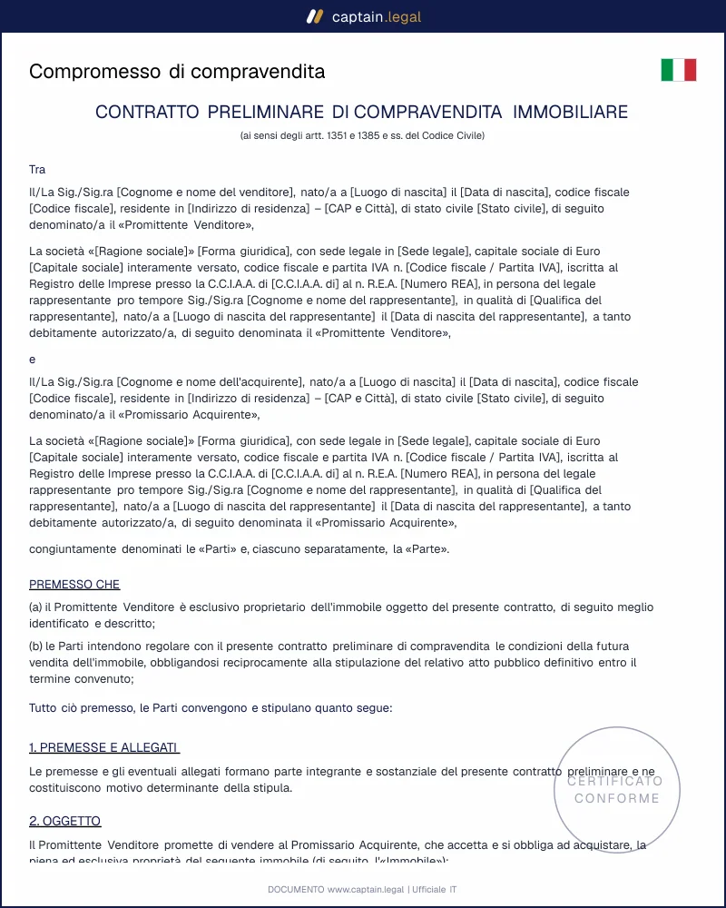 Compromesso di compravendita: modello Word e PDF