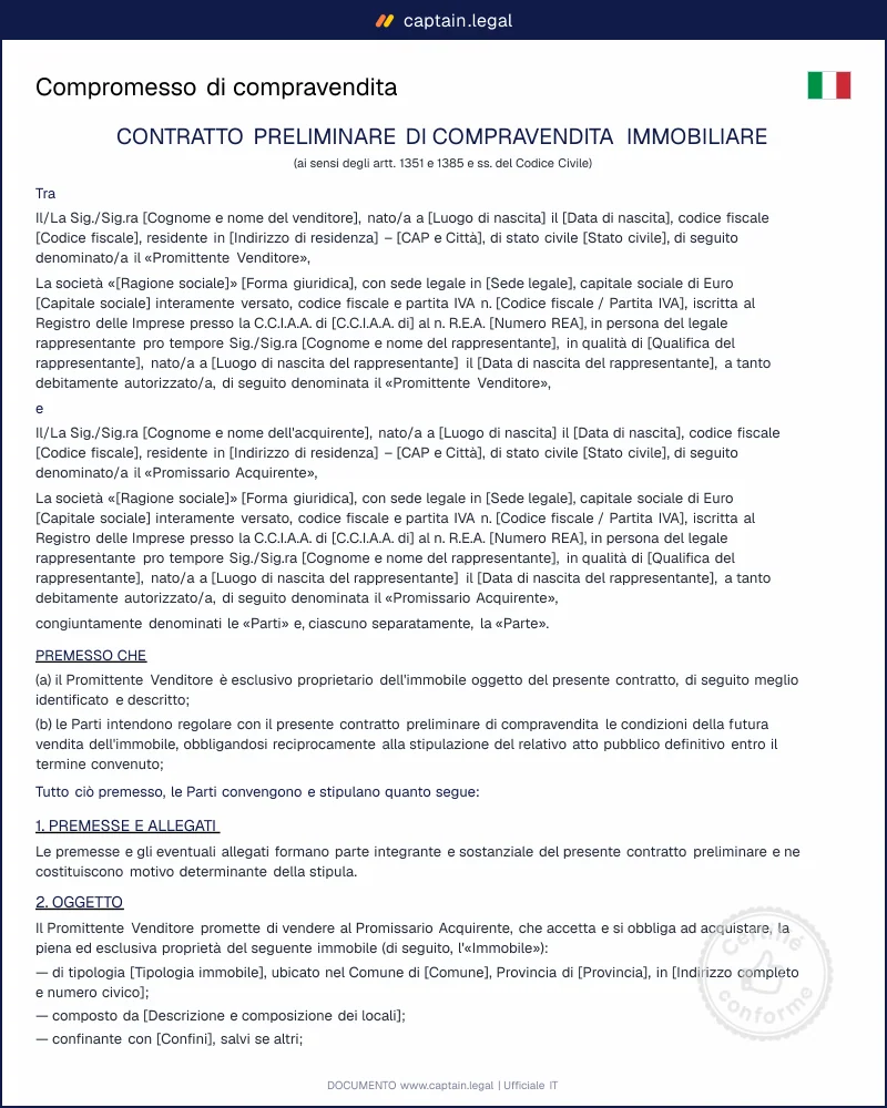 Compromesso di compravendita: modello Word e PDF