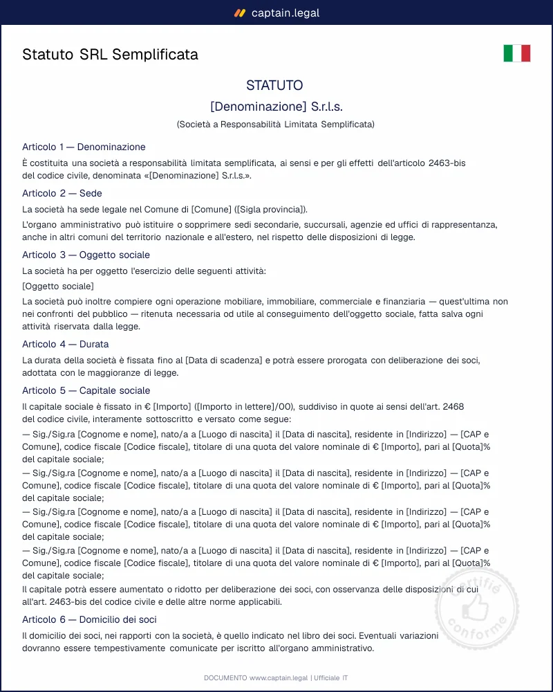 Statuto SRLS: scarica il modello standard