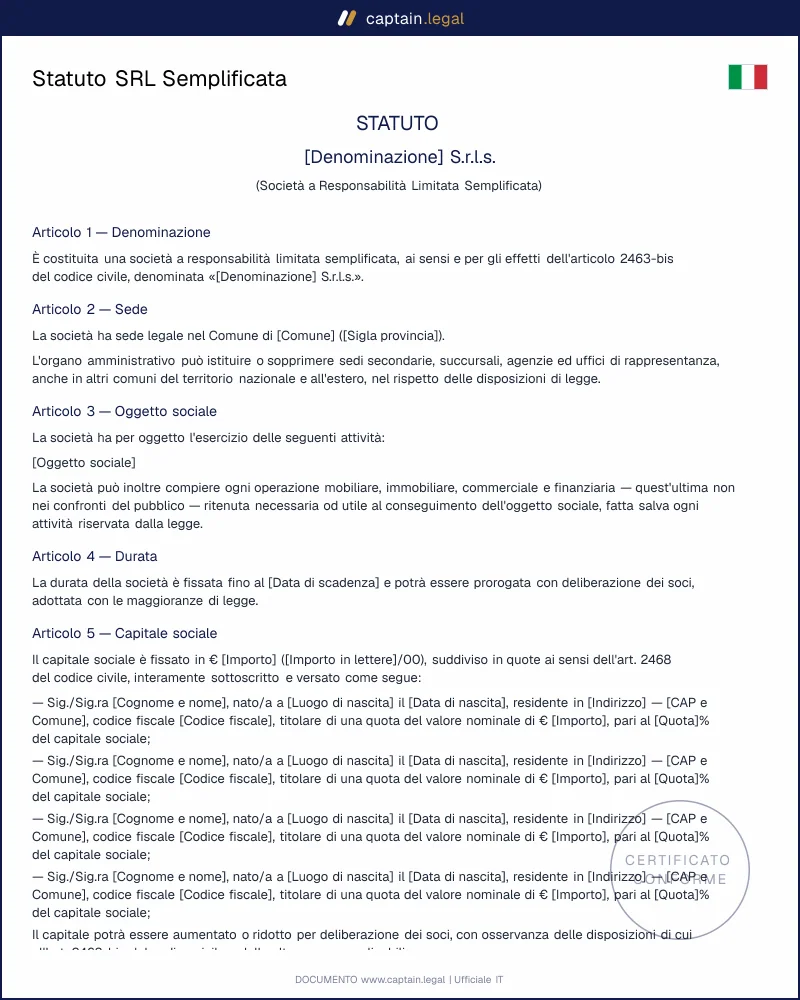 Statuto SRLS: scarica il modello standard