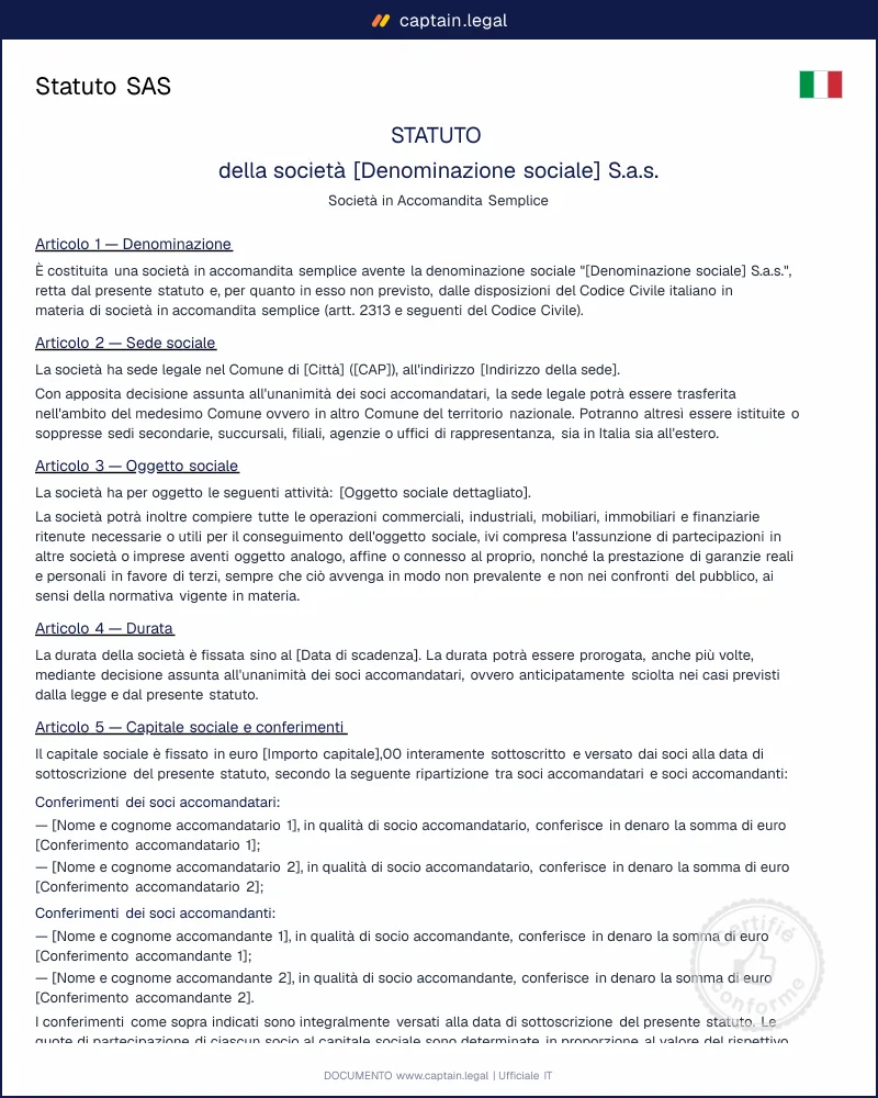 Statuto SAS: accomandatari, accomandanti, conferimenti