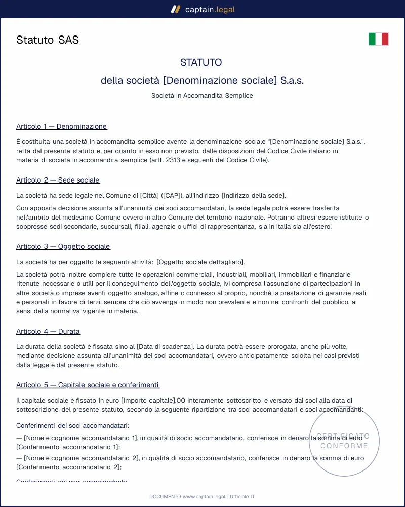 Statuto SAS: accomandatari, accomandanti, conferimenti