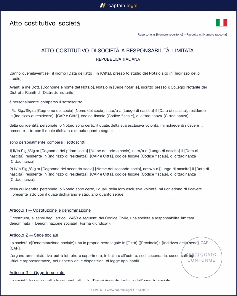 Atto costitutivo società: modello PDF Word