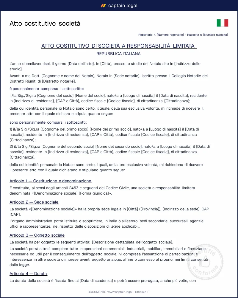 Atto costitutivo società: modello PDF Word