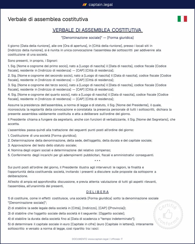 Verbale assemblea costitutiva SRL e SPA
