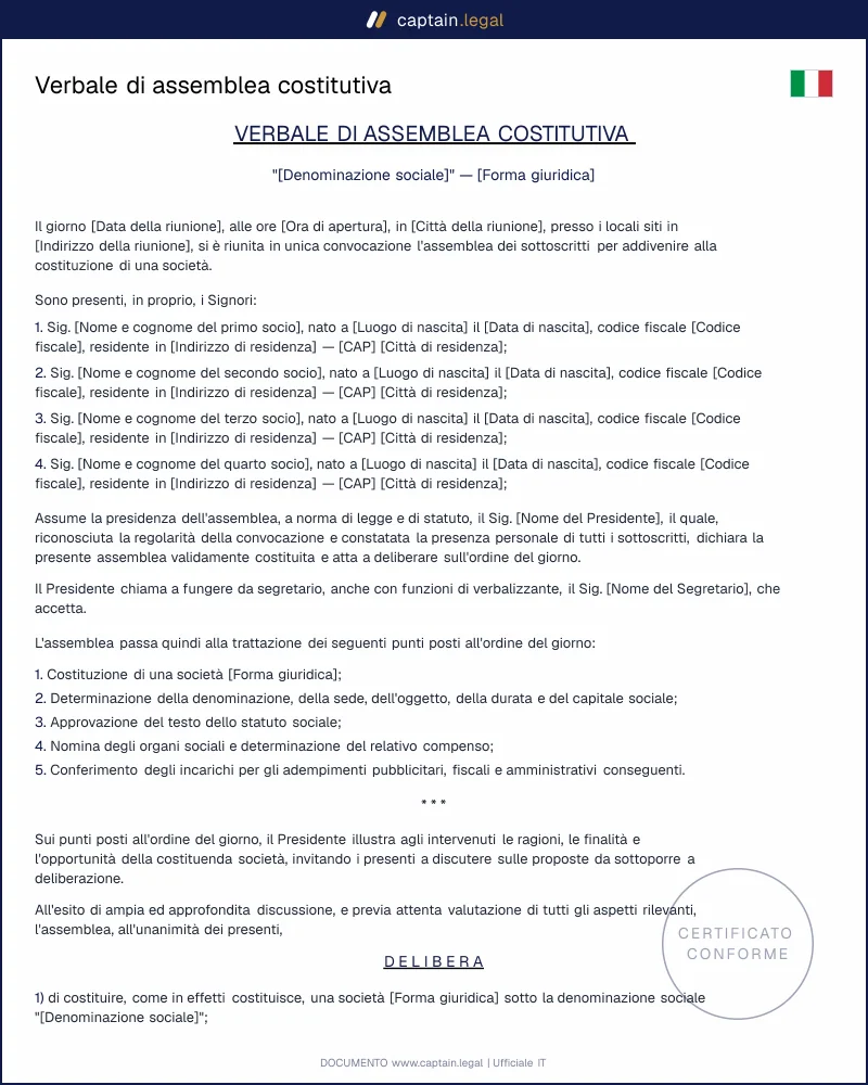 Verbale assemblea costitutiva SRL e SPA