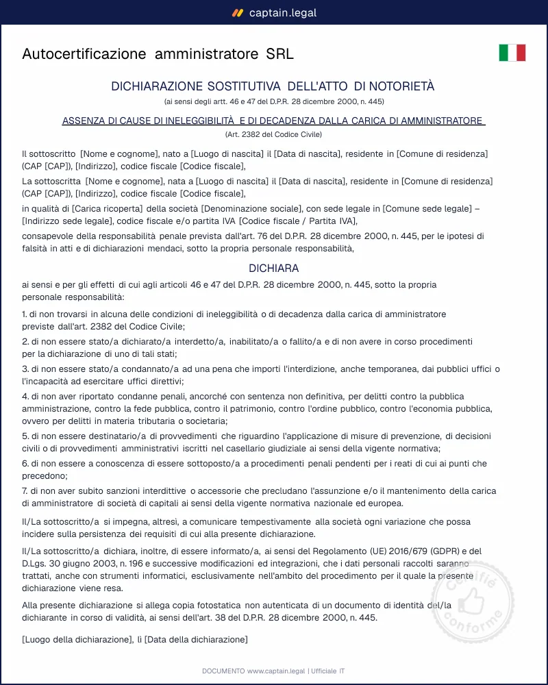 Autocertificazione amministratore SRL: modello in 5 minuti