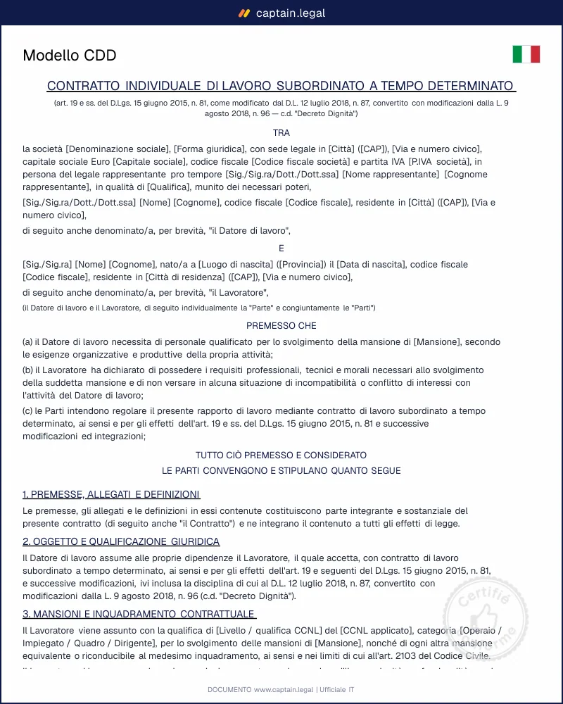 Modello CDD: contratto a termine con causali aggiornate