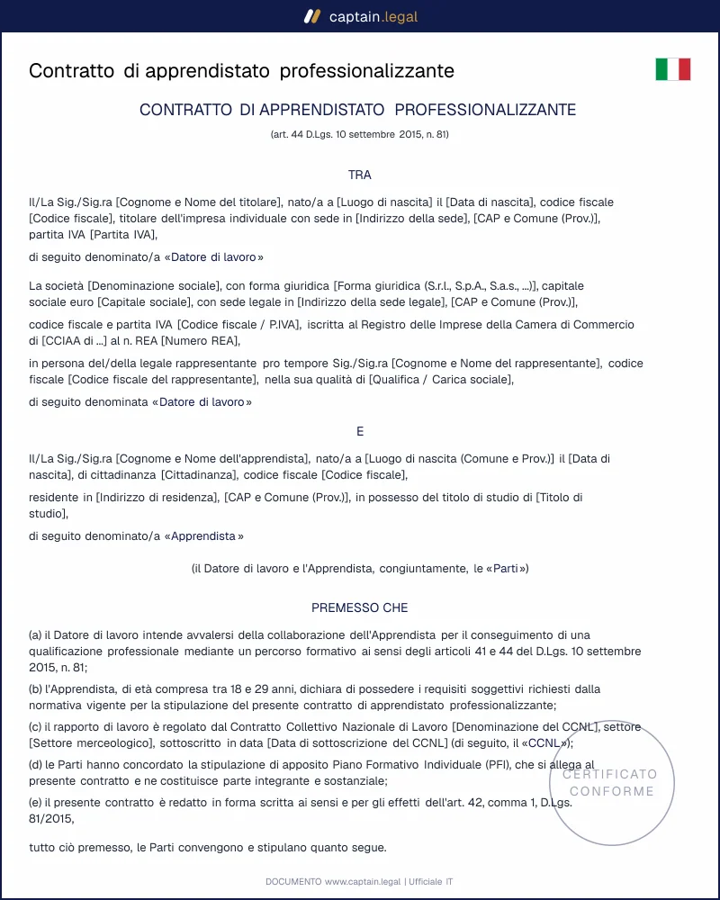 Apprendistato professionalizzante: contratto pronto in 5 minuti
