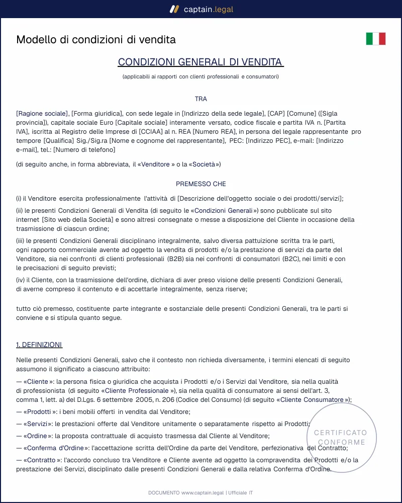 Condizioni generali di vendita: modello Word e PDF
