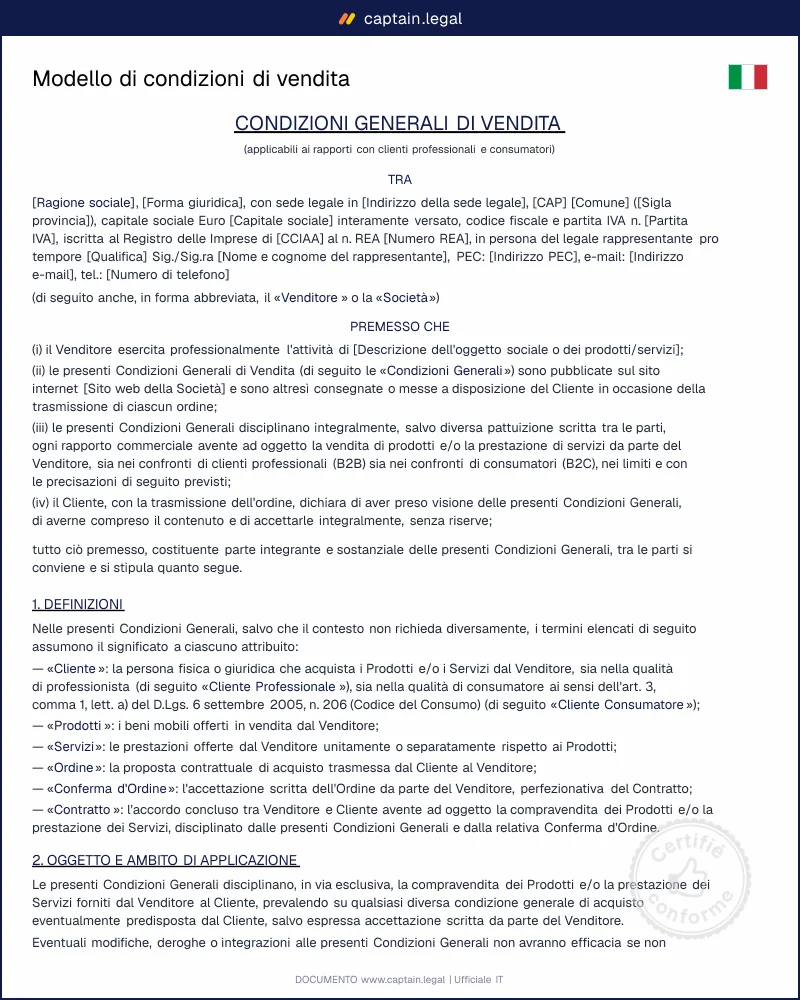 Condizioni generali di vendita: modello Word e PDF