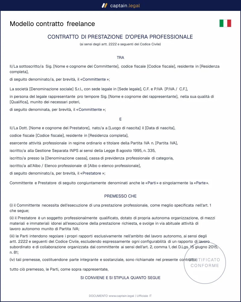 Modello contratto freelance P.IVA: Word e PDF