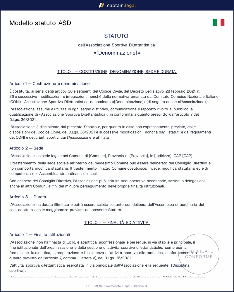 Modello statuto ASD: fonda o adegua la tua associazione