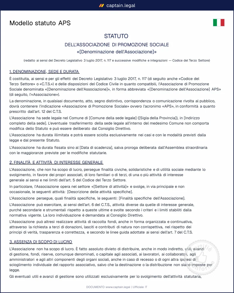 Statuto APS: clausole obbligatorie per il RUNTS