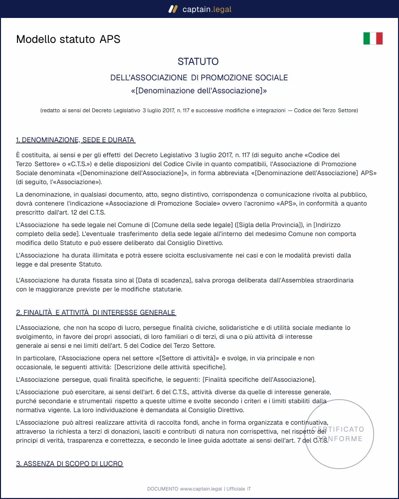 Statuto APS: clausole obbligatorie per il RUNTS