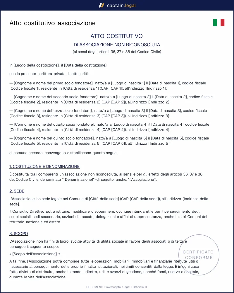 Modello atto costitutivo associazione non riconosciuta IT