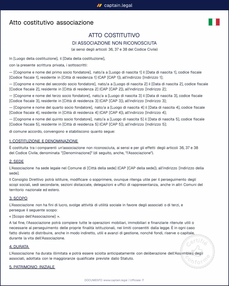 Modello atto costitutivo associazione non riconosciuta IT
