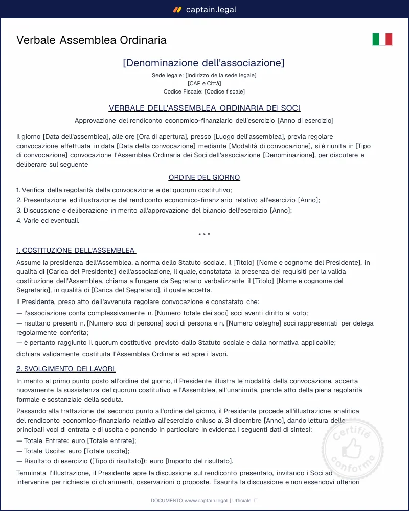 Verbale Approvazione Bilancio Associazione | Modello Conforme CTS