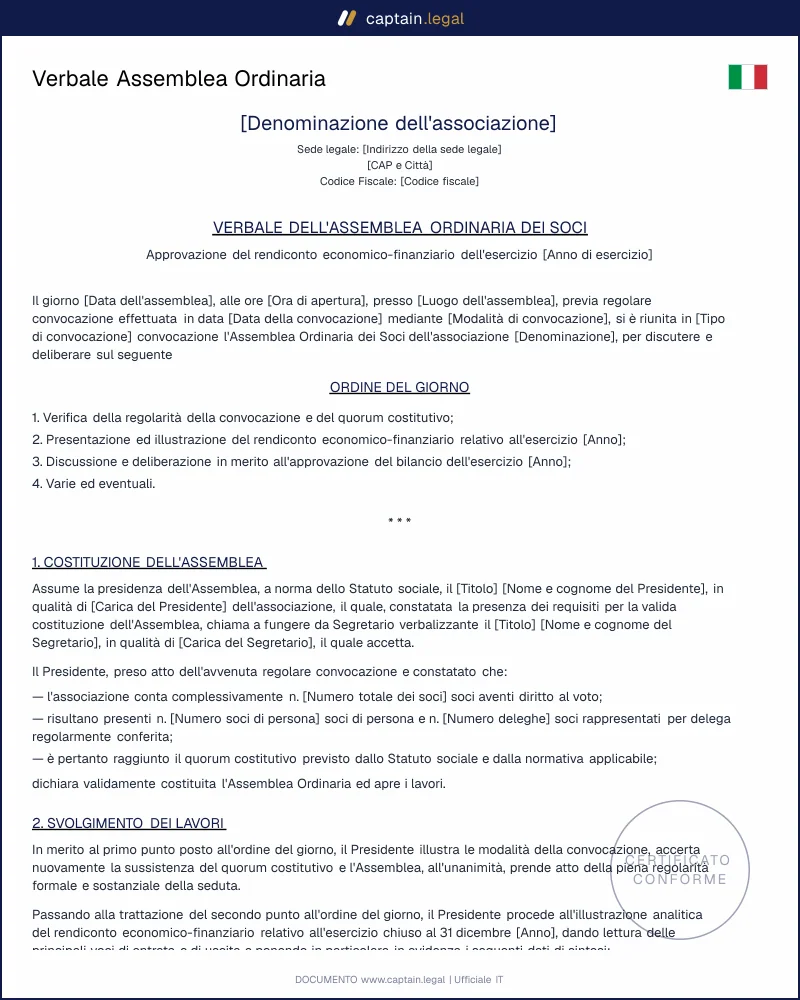Verbale Approvazione Bilancio Associazione | Modello Conforme CTS