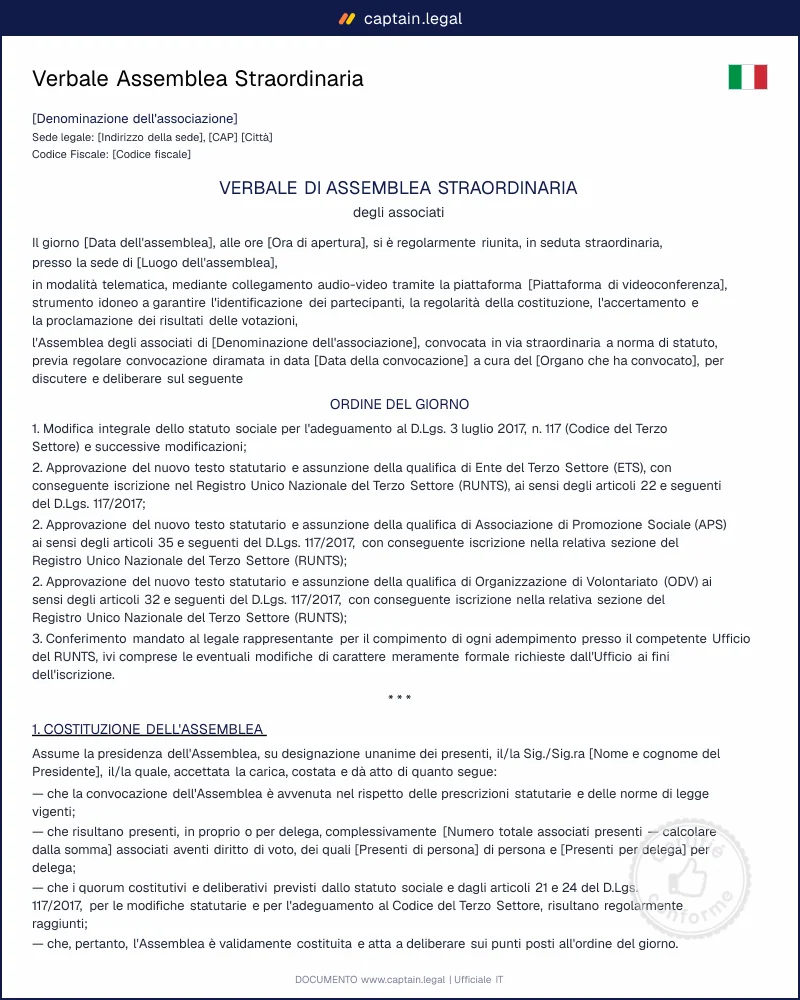 Modifica Statuto Associazione: Verbale Pronto al RUNTS