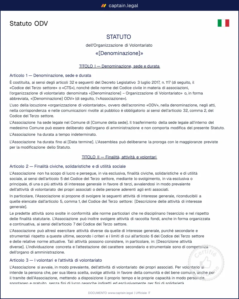 Statuto ODV in Word e PDF: modello editabile