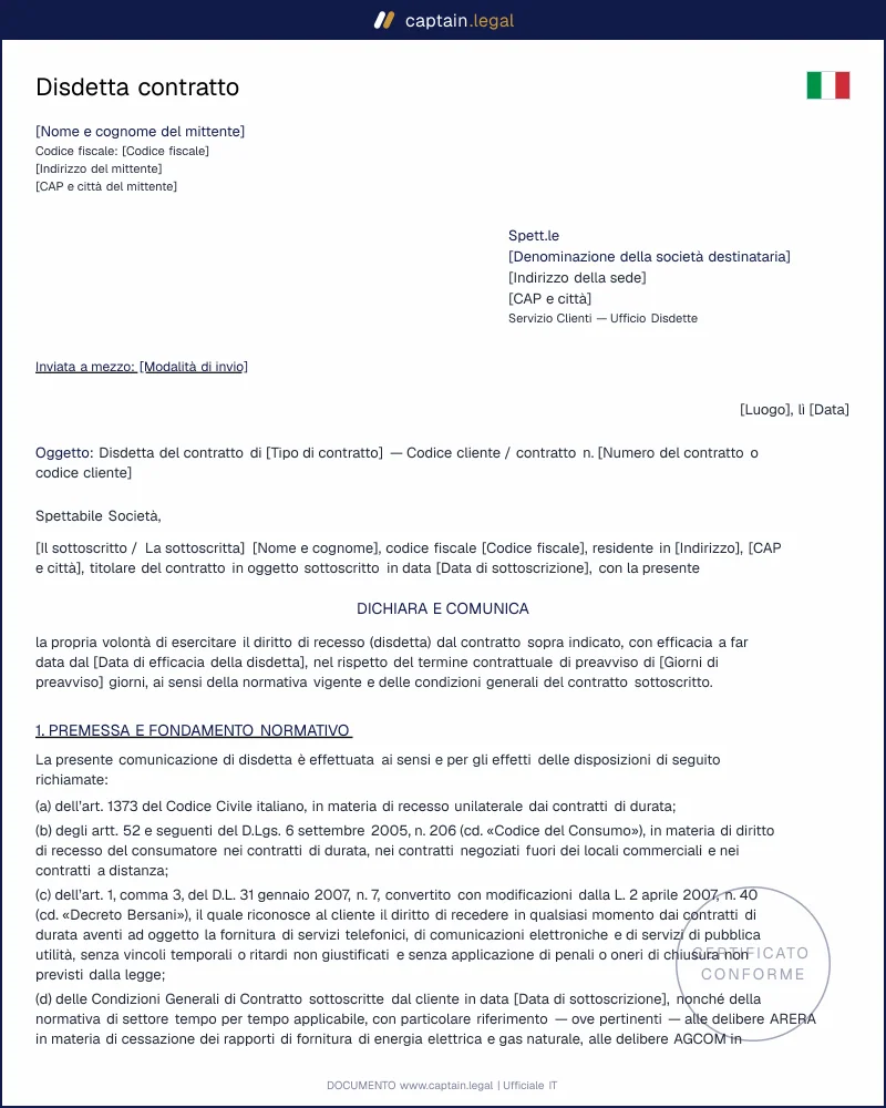 Disdetta contratto: modello PDF e Word pronto
