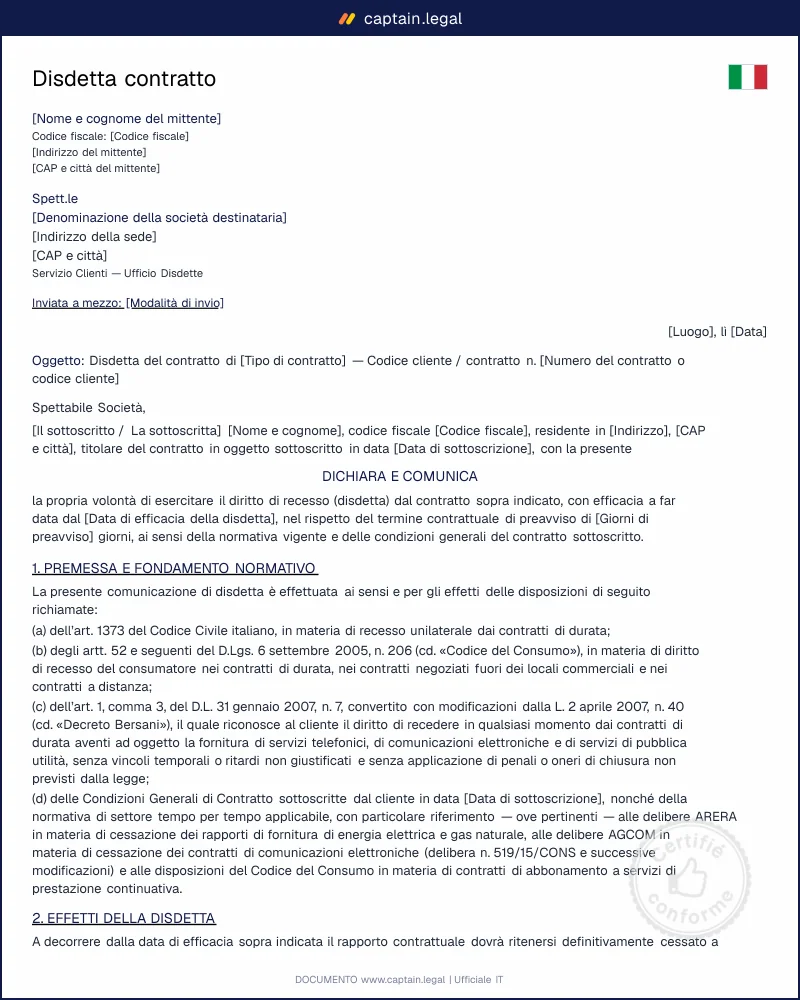 Disdetta contratto: modello PDF e Word pronto