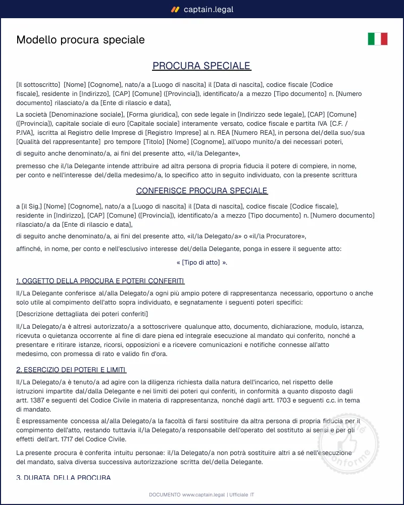 Modello procura speciale conforme al Codice civile