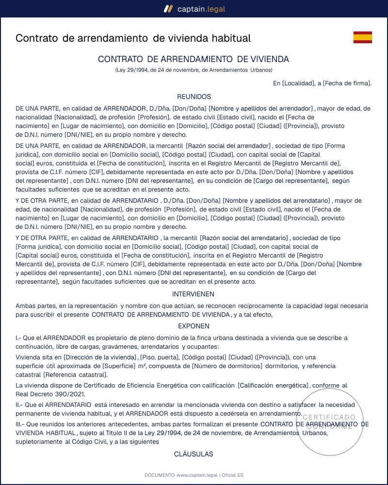 Contrato de alquiler de vivienda habitual: modelo oficial 2026