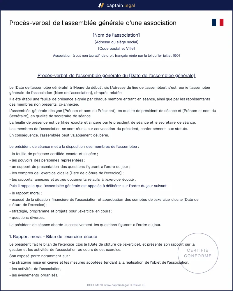 Procès-verbal de l'assemblée générale d'une association