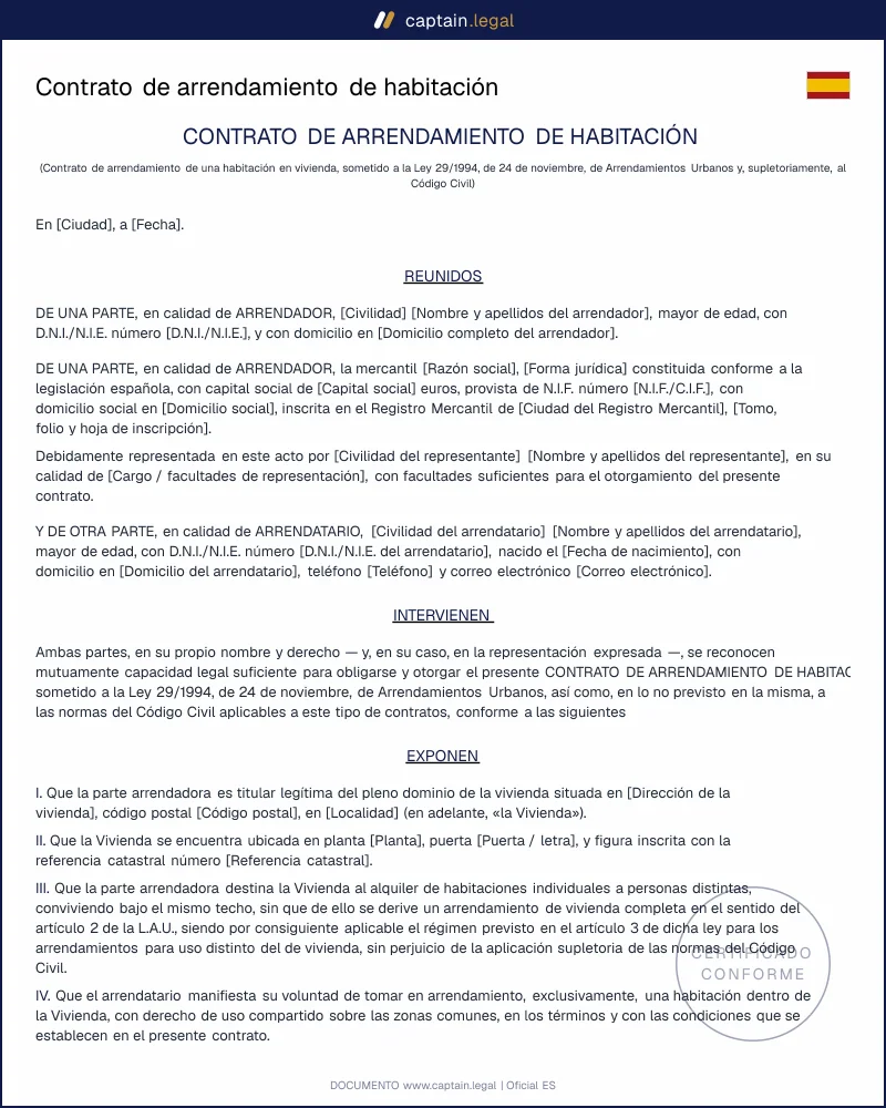 Contrato de alquiler de habitación en piso compartido | Modelo