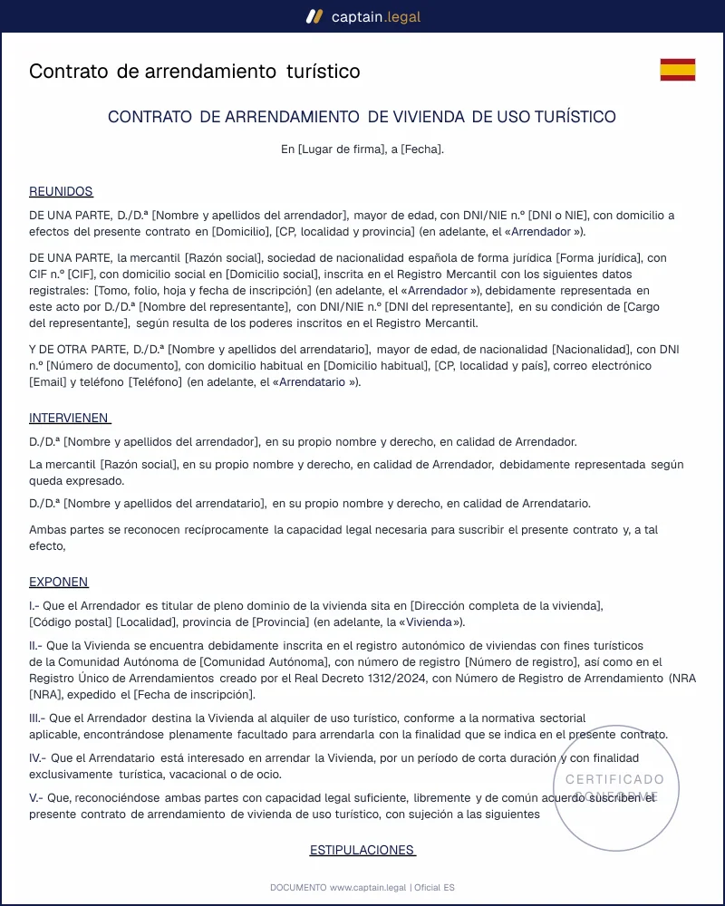 Contrato VUT por comunidad autónoma: plantilla Word y PDF